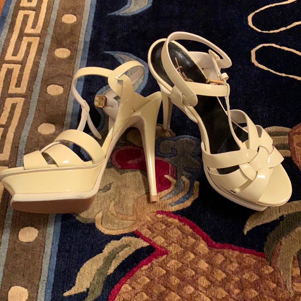 Saint Laurent women’s tribute platform sandals, nude